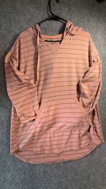 Maurices Women's Pink Striped V-Neck Pullover Polyester Hoodie Size Large